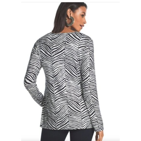 Chicos 2 V-Neck Zebra Two-In-One Top shirt black silver foiled knit size large - Picture 5 of 15